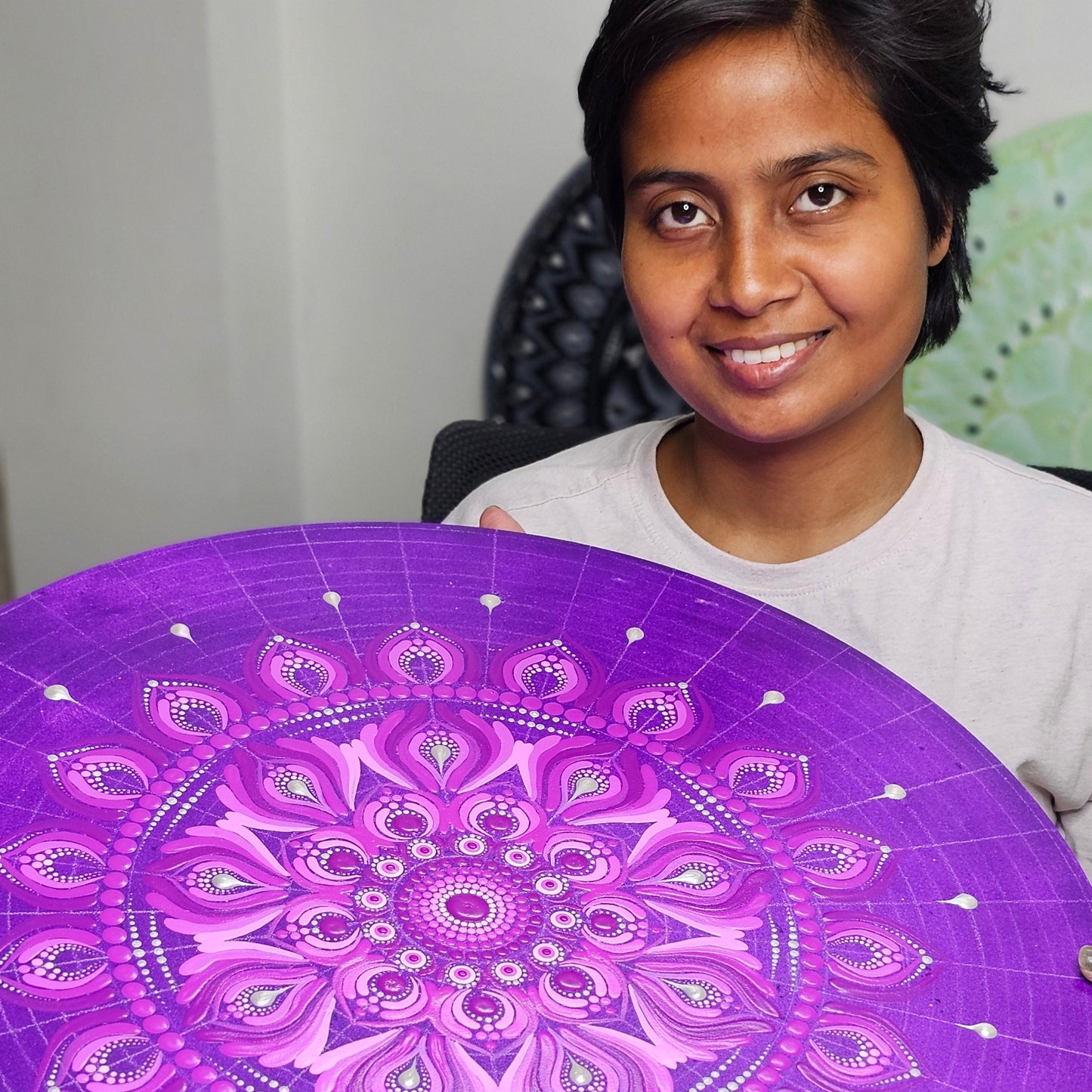 Purple Mandala Art with Dark Purple Base Color I 22 Inch Round Canvas by Hastqala