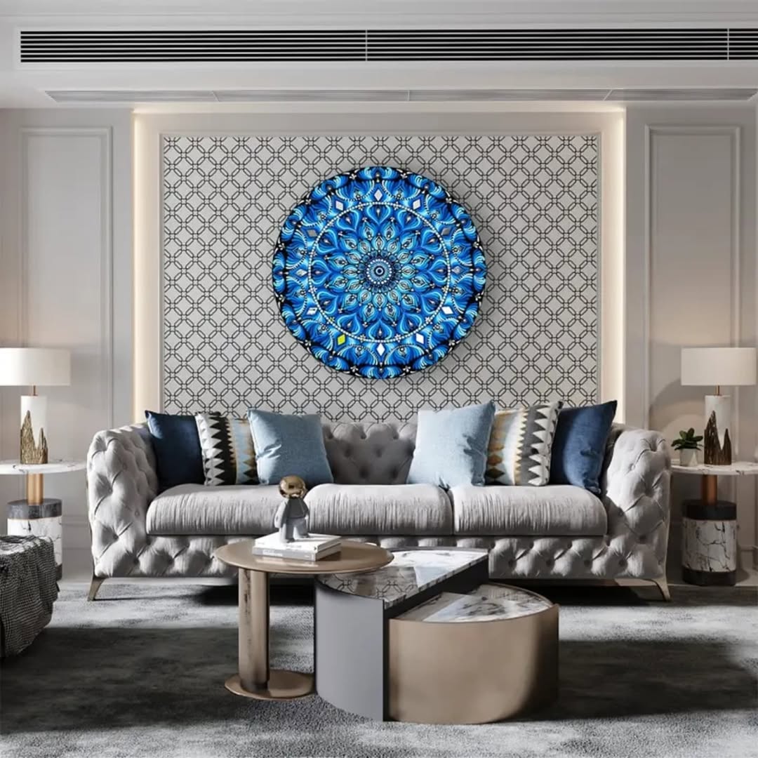 Evil Eye Blue Mandala Art | 22-Inch Round Wall Decor