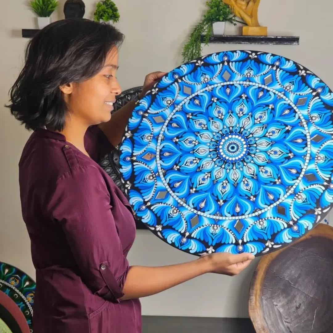 Evil Eye Blue Mandala Art | 22-Inch Round Wall Decor