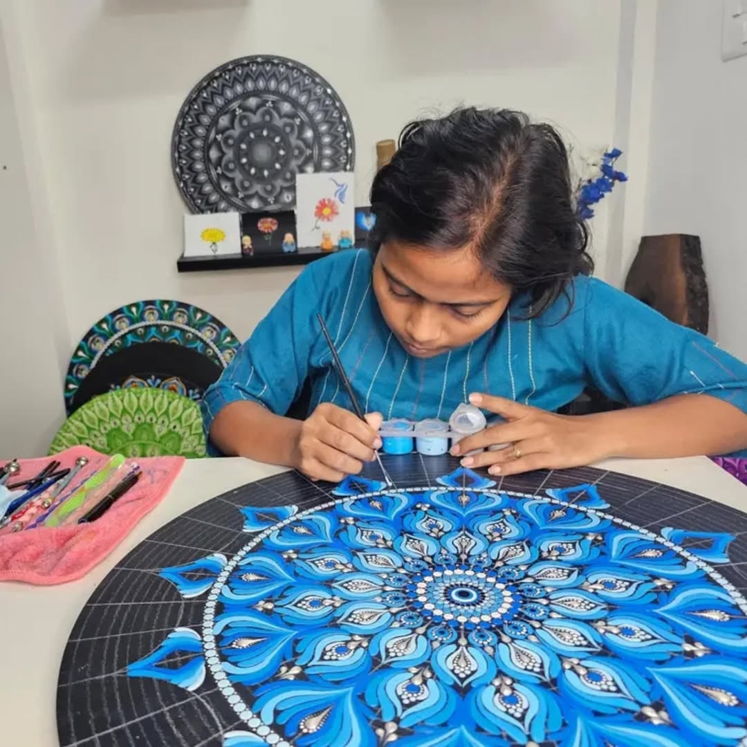 Evil Eye Blue Mandala Art | 22-Inch Round Wall Decor