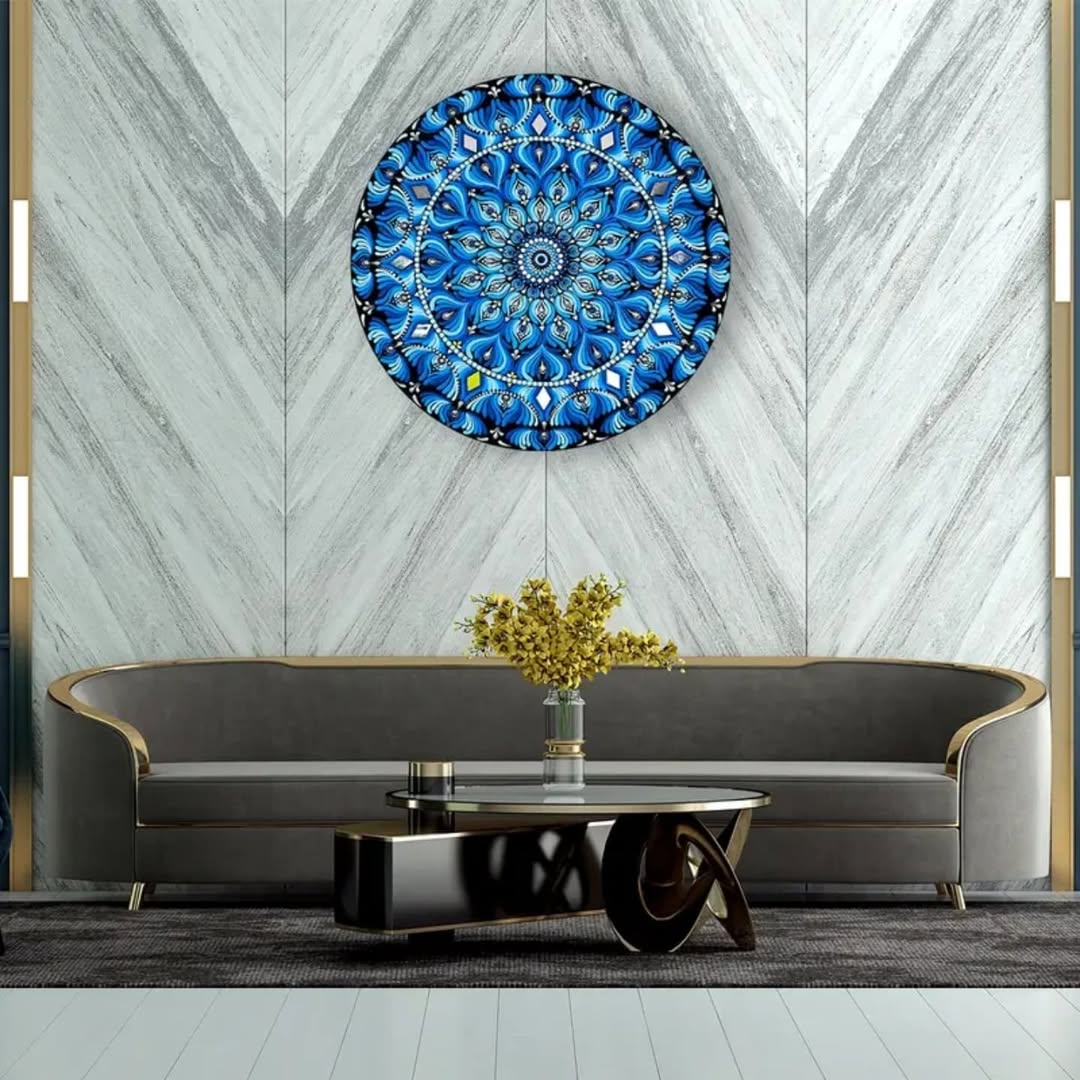 Evil Eye Blue Mandala Art | 22-Inch Round Wall Decor