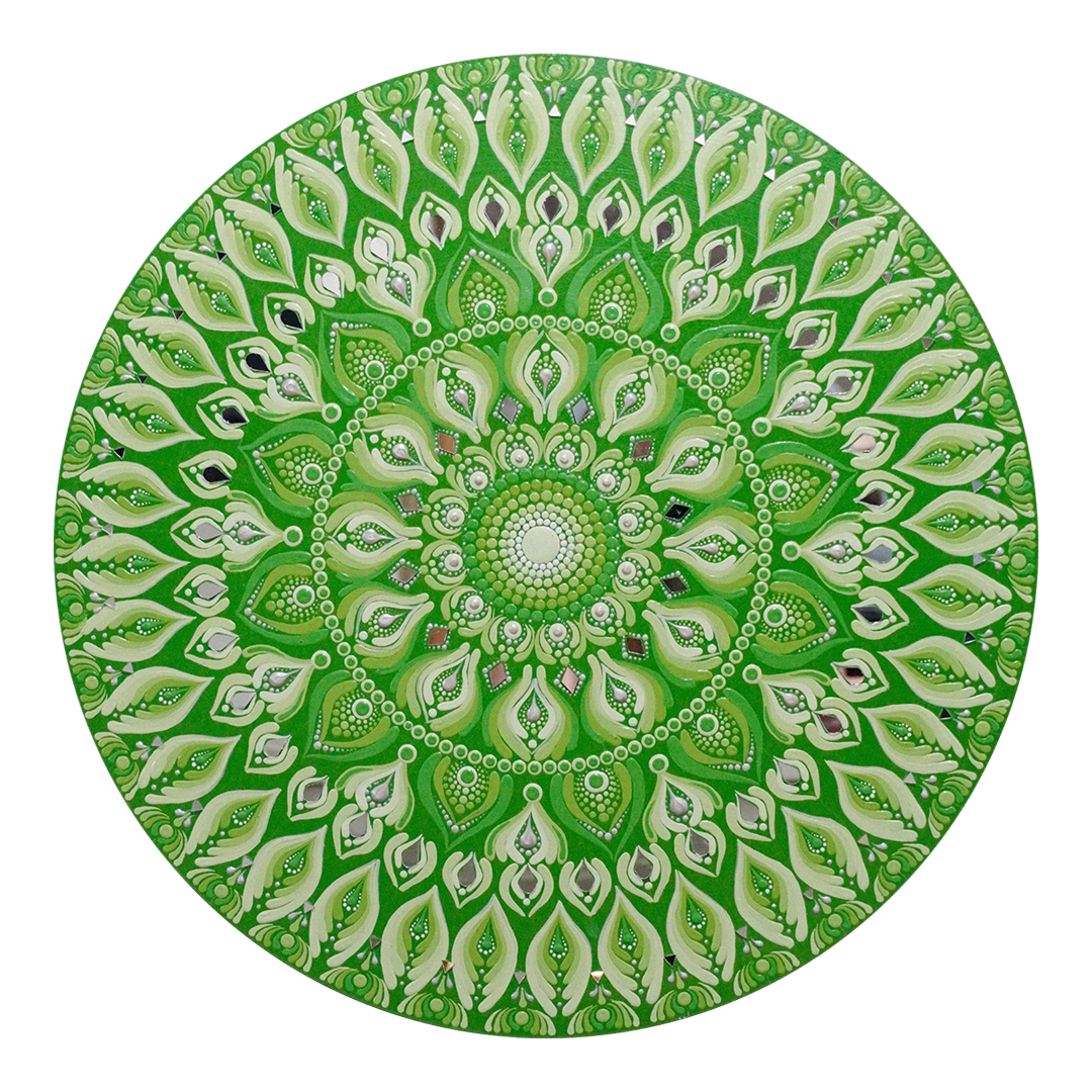 Kelly Green Mandala Art with Green Base I 22 Inch Round Canvas by Hastqala