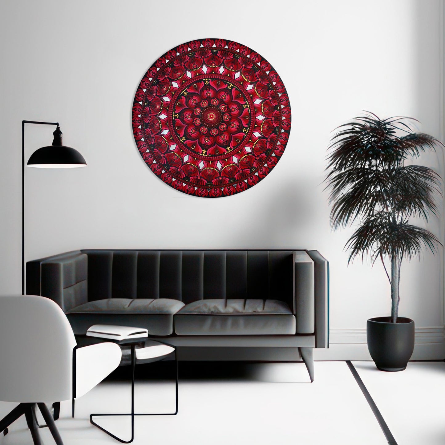 Red & Maroon Mandala Art I 24 Inch Round Canvas by Hastqala