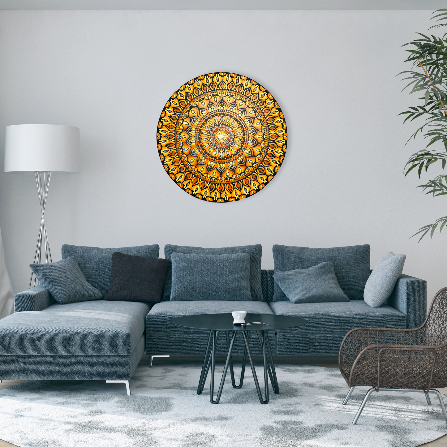 Golden Mandala Art with Black Base I 24 Inch Round Canvas by Hastqala
