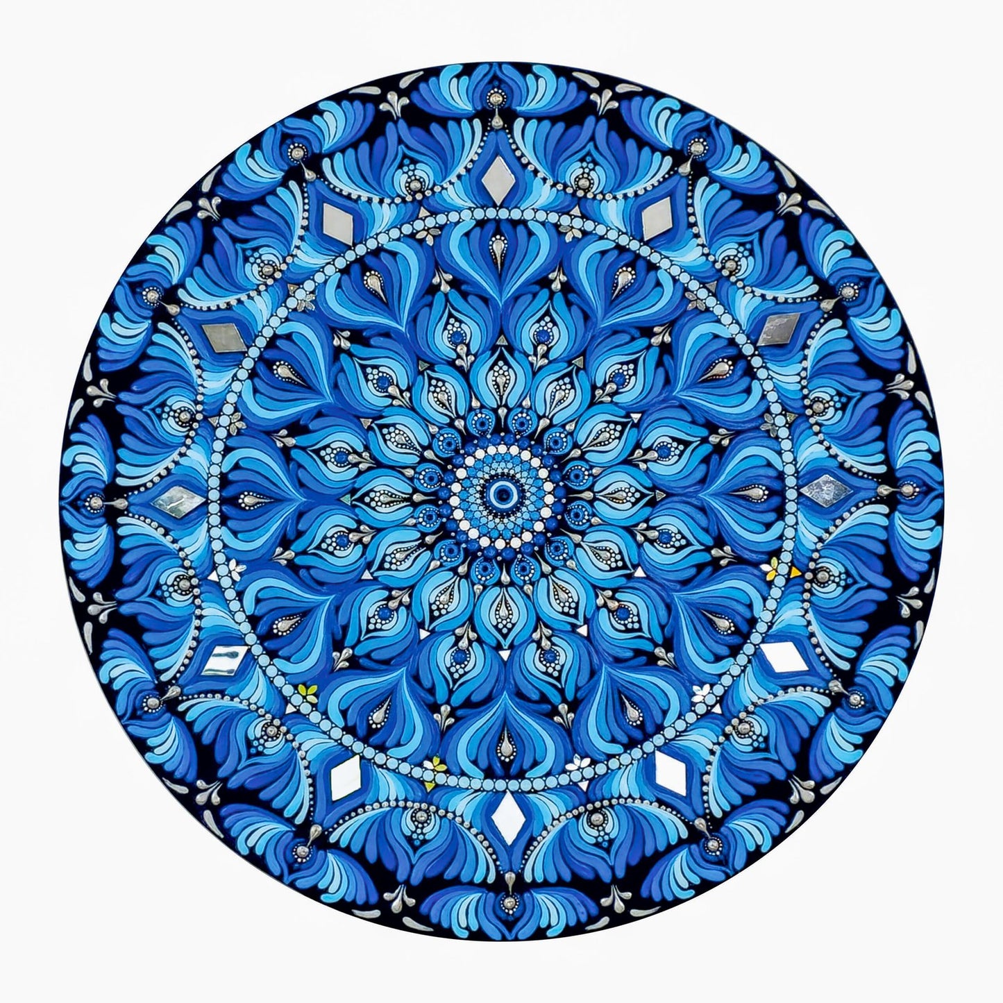 Evil Eye Blue Mandala Art | 22-Inch Round Wall Decor
