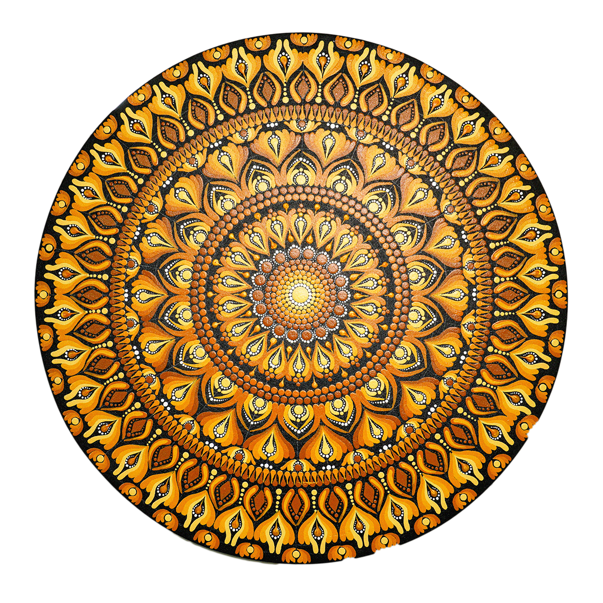 Golden Mandala Art with Black Base I 24 Inch Round Canvas by Hastqala