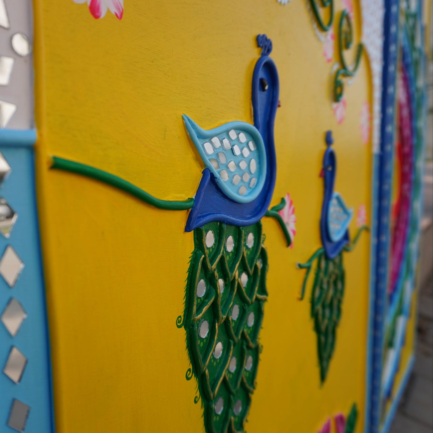 Handpainted Peacock Lippan Art - 3 Piece Set (1.5x3 ft, 2x3 ft, 1.5x3 ft)