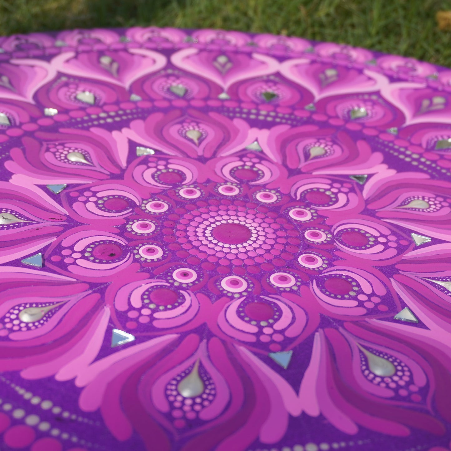 Purple Mandala Art with Dark Purple Base Color I 22 Inch Round Canvas by Hastqala