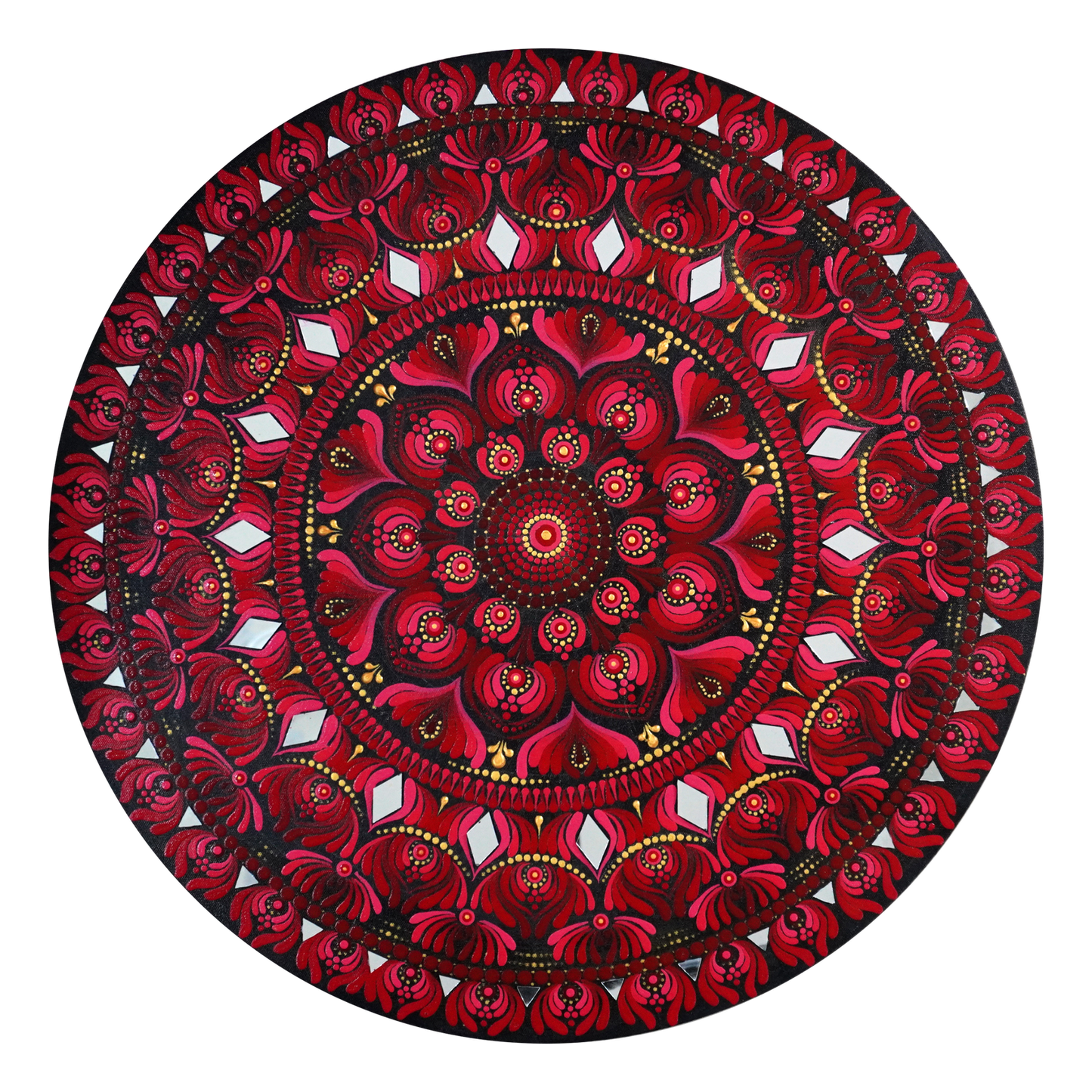Red & Maroon Mandala Art I 24 Inch Round Canvas by Hastqala