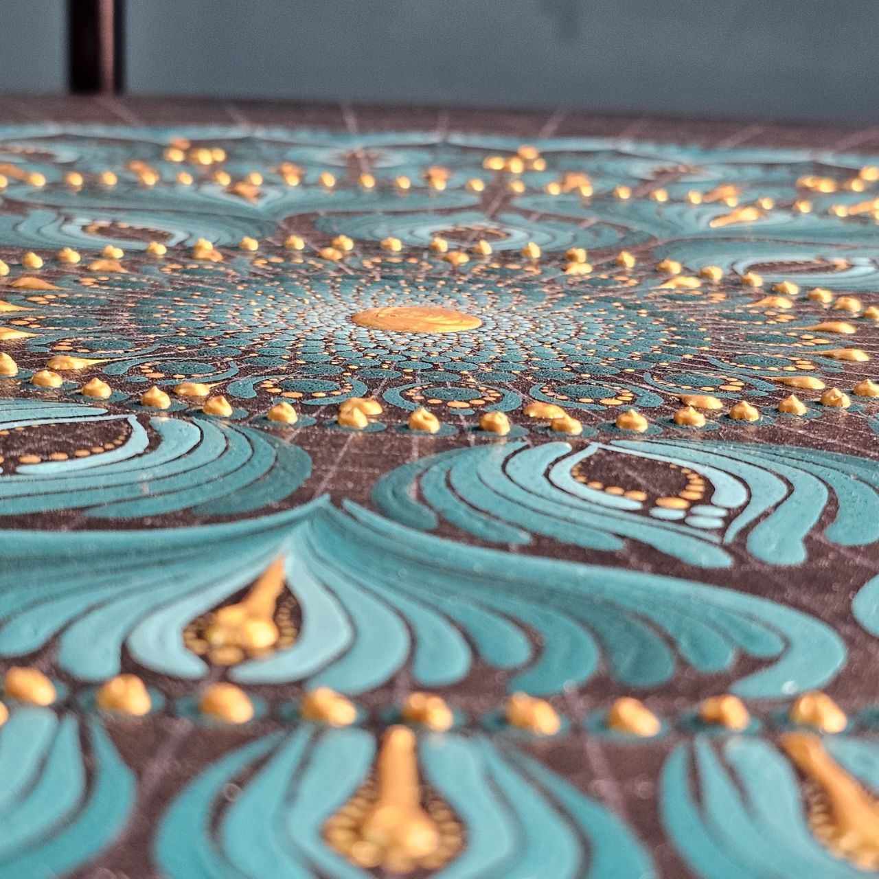 Teal Blue Mandala Art | 36-Inch Round Wall Decor by Hastqala