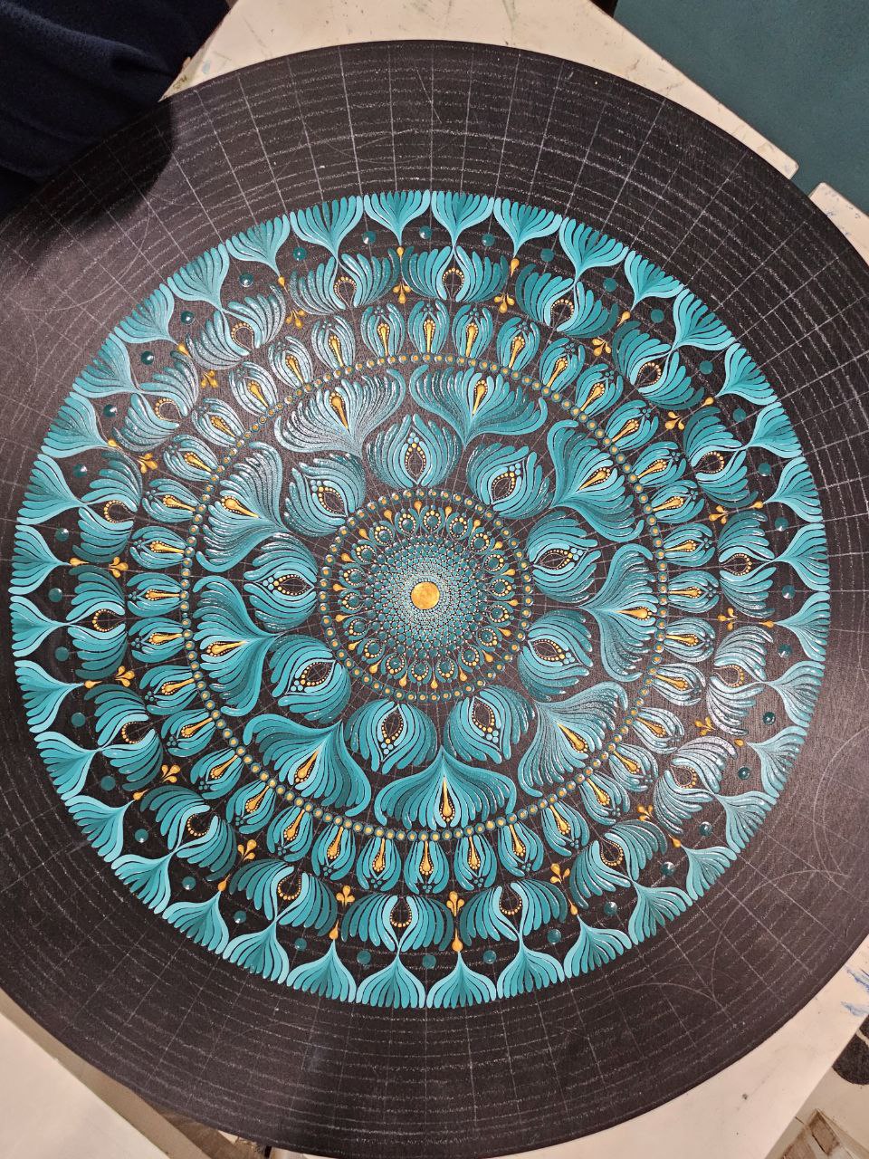 Teal Blue Mandala Art | 36-Inch Round Wall Decor by Hastqala