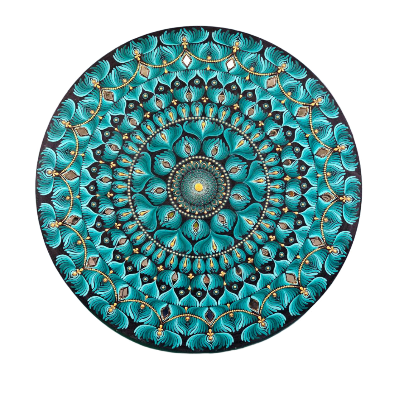 Teal Blue Mandala Art | 36-Inch Round Wall Decor by Hastqala