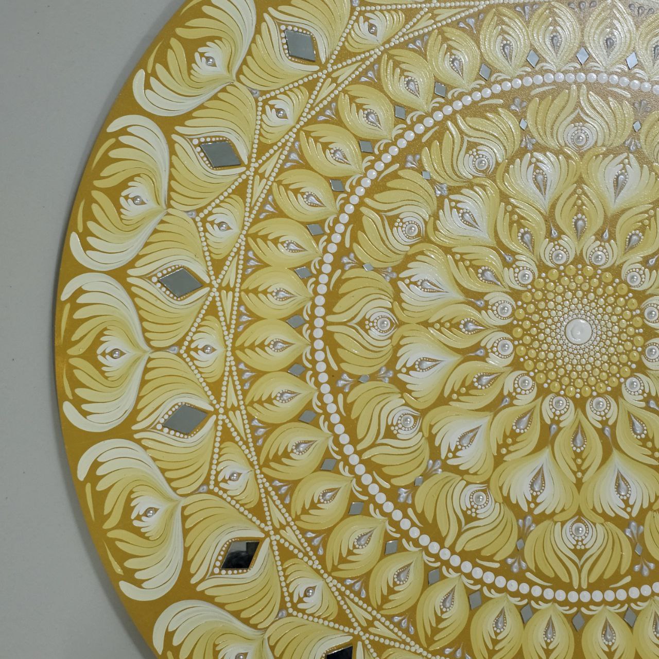 Golden Radiance Mandala Art - 30-inch MDF by Hastqala by Varsha