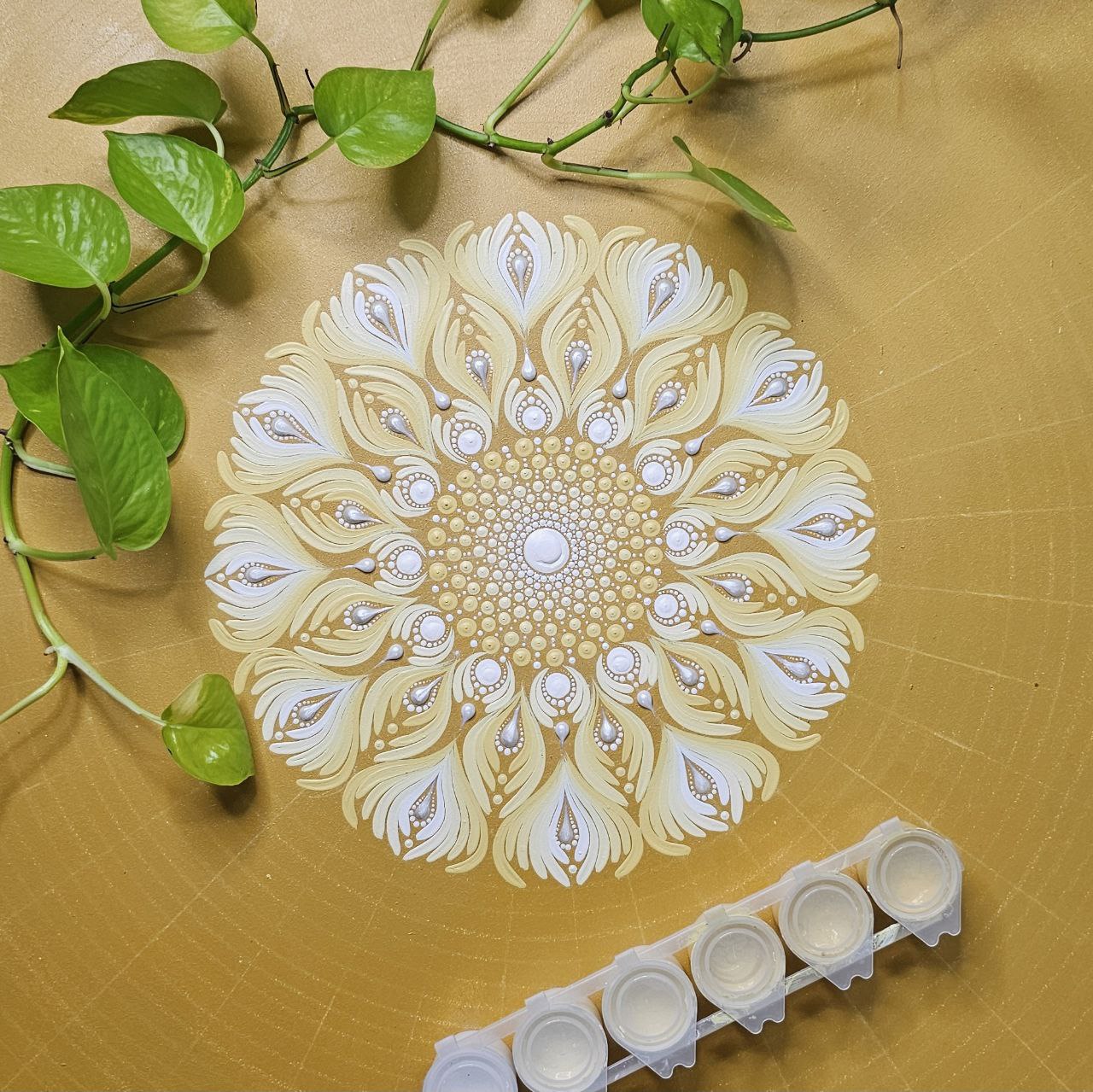 Golden Radiance Mandala Art - 30-inch MDF by Hastqala by Varsha