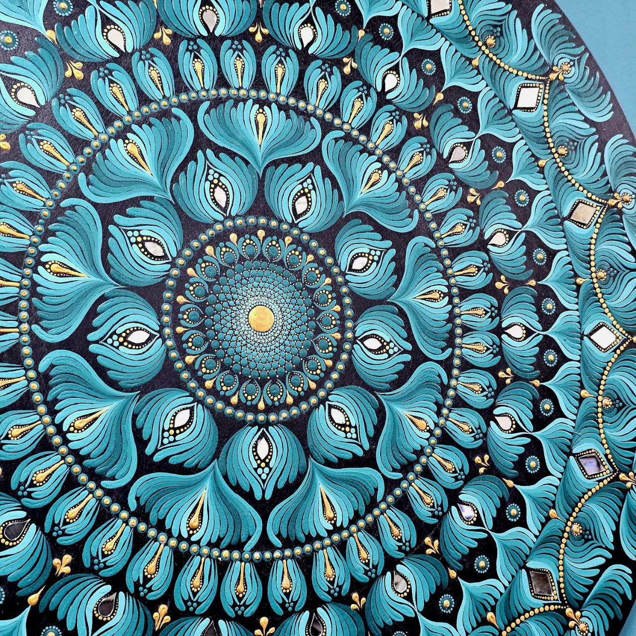 Teal Blue Mandala Art | 36-Inch Round Wall Decor by Hastqala