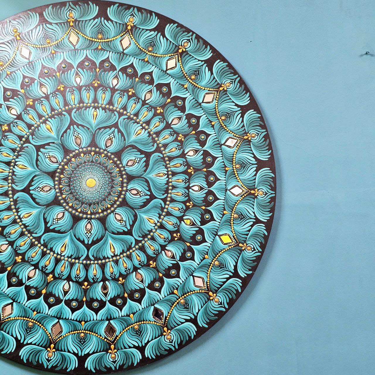 Teal Blue Mandala Art | 36-Inch Round Wall Decor by Hastqala
