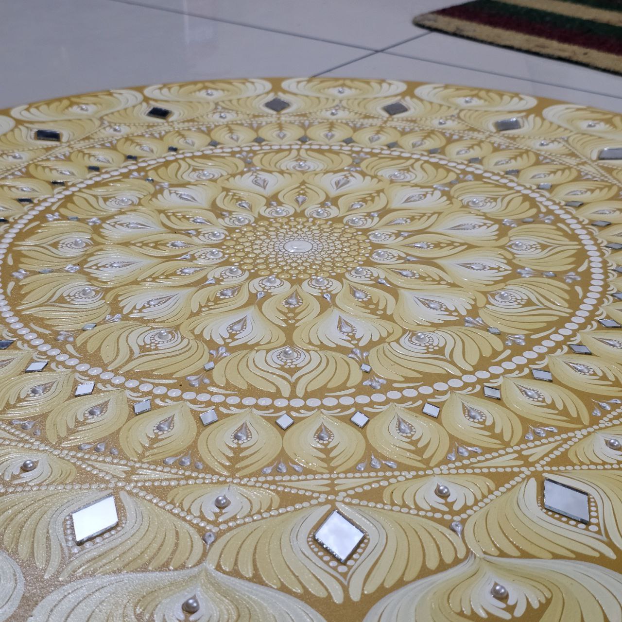 Golden Radiance Mandala Art - 30-inch MDF by Hastqala by Varsha