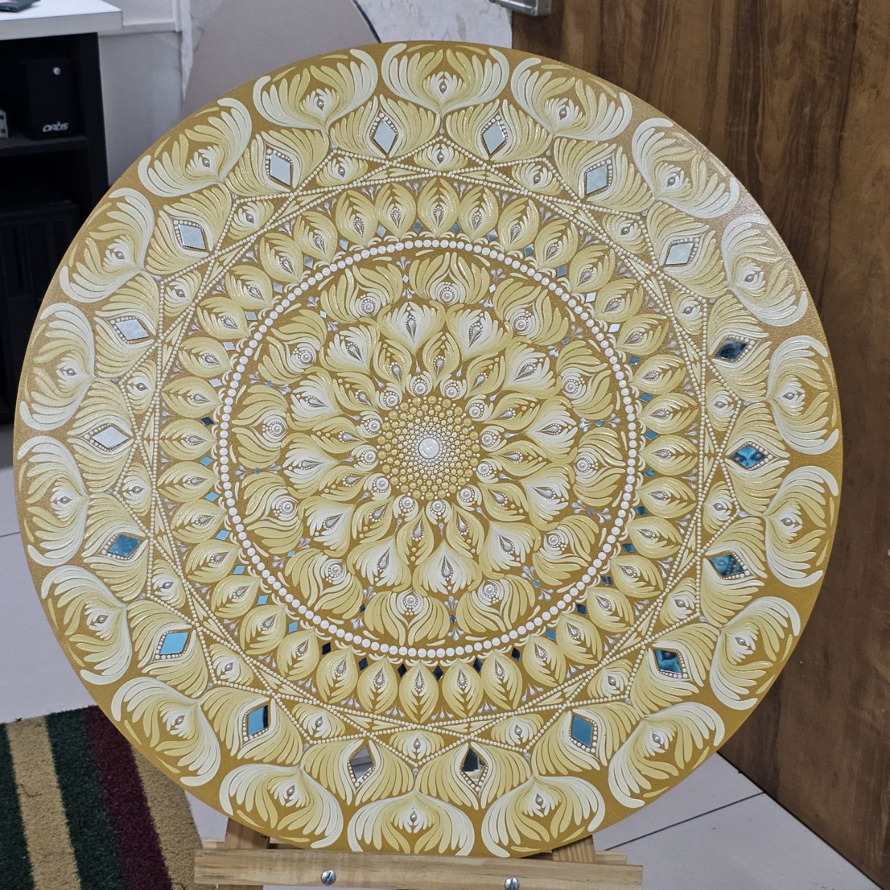 Golden Radiance Mandala Art - 30-inch MDF by Hastqala by Varsha