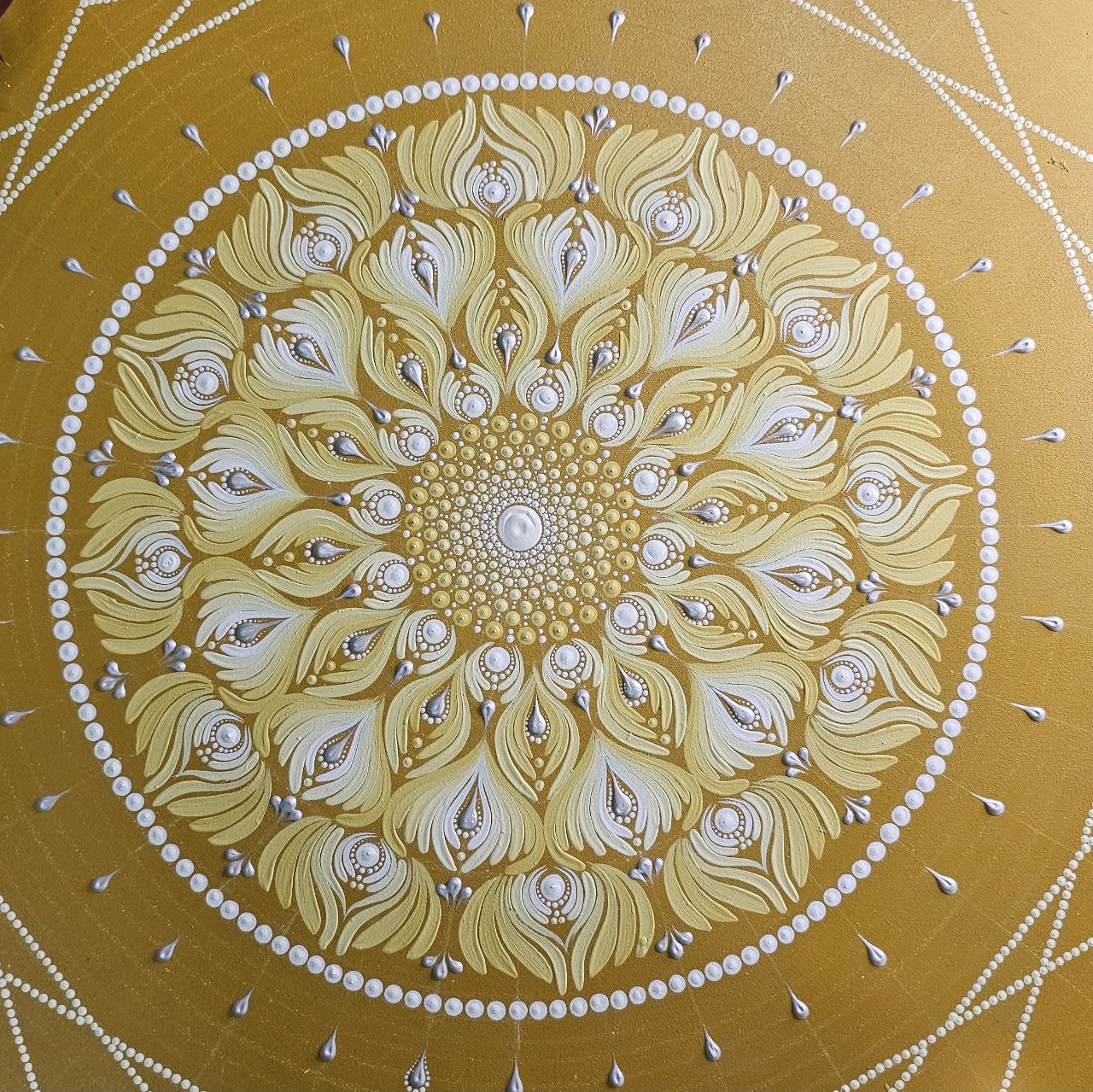 Golden Radiance Mandala Art - 30-inch MDF by Hastqala by Varsha